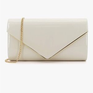 Women's Elegant Cream Envelope Clutch with Gold Chain and Accents